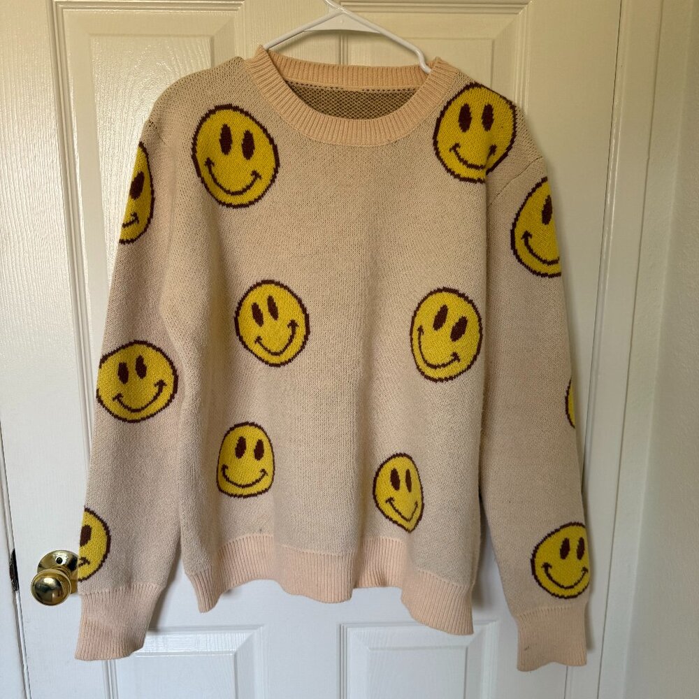 Beige Smiley Face Sweater NWOT